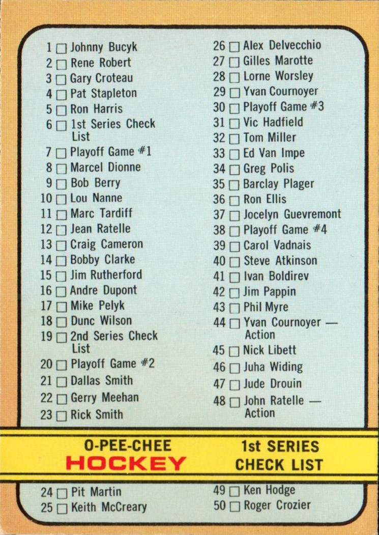 OPC Hockey 1st Series Check List #6